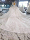 Ball Gown Tulle Appliques Long Sleeve Wedding Dress With Train OSA0816 - White Wedding Dresses $899.99