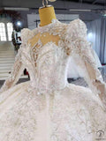 Ball Gown Tulle Appliques Long Sleeve Wedding Dress With Train OSA0816 - White Wedding Dresses $899.99