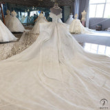 Beads Lace off-Shoulder Wedding Dress with Large Train Ball Gown OSA0828 - Custom made / White - $1,199.99