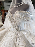 Beads Lace off-Shoulder Wedding Dress with Large Train Ball Gown OSA0828 - Custom made / White - $1,199.99