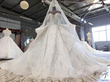 Beads Lace off-Shoulder Wedding Dress with Large Train Ball Gown OSA0828 - Custom made / White - $1,199.99