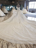 Beads Lace off-Shoulder Wedding Dress with Large Train Ball Gown OSA0828 - Custom made / White - $1,199.99
