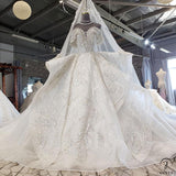 Beads Lace off-Shoulder Wedding Dress with Large Train Ball Gown OSA0828 - Wedding Dresses $1,199.99
