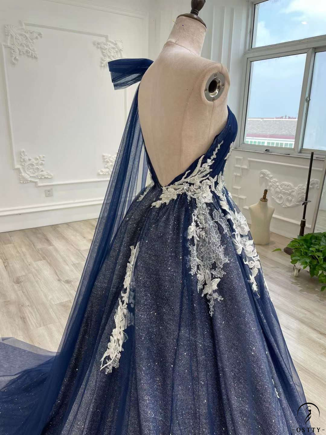 OSTTY - Blue A line One Shoulder Party Dress Prom Dress OS0107 $499.99 OSTTY - Blue A line One Shoulder Party Dress Prom Dress OS0107 $499.99