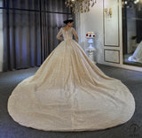 Champagne Ball Gown Tulle Appliques Short Sleeve Wedding Dress With Train OST0520 - OS11644 $2,299.99