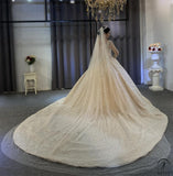 Champagne Ball Gown Tulle Appliques Short Sleeve Wedding Dress With Train OST0520 - OS11644 $2,299.99