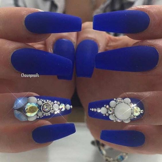 Cute Stiletto Nails With Matte Accents; Blue Stiletto nails; cute Stiletto nails; Stiletto coffin nails; easy Stiletto nails; Stiletto nails designs;