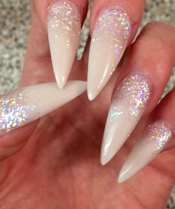 21+ Stylish Nude Stiletto Nails To Be In Trends 2019; Gorgeous Glitter Stiletto Nails; Nude Stiletto nails; cute Stiletto nails; Stiletto coffin nails; easy Stiletto nails; Stiletto nails designs;