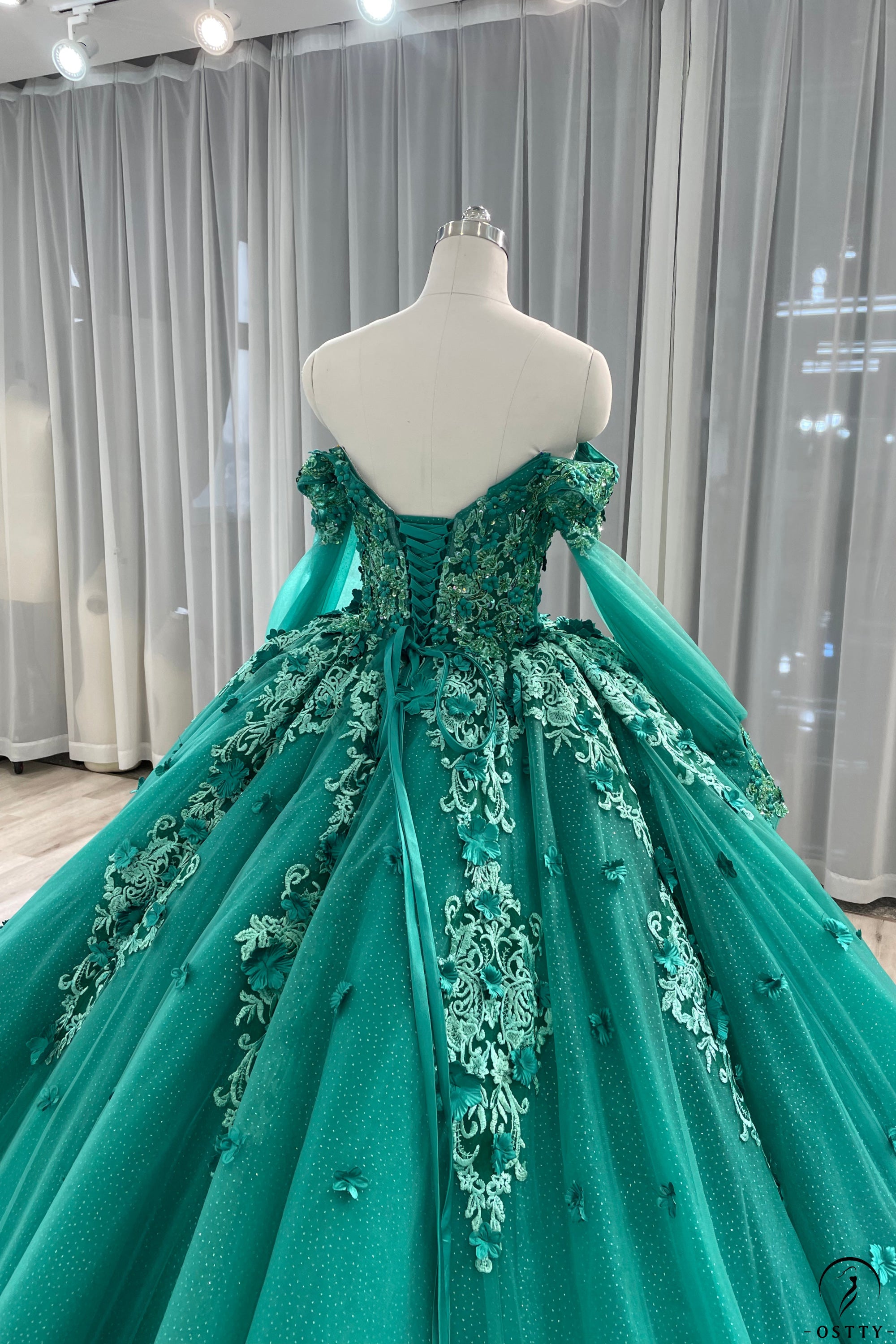 Green Cape Long Sleeves Quinceanera Dress OS747
