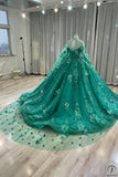 Green Cape Long Sleeves Quinceanera Dress OS747 - Bridal Party Dresses $899.99