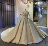 High level Grey Long Sleeve V Neck beading Wedding Dress OS4084 - wedding dresses $1,599.90
