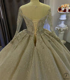 High level Grey Long Sleeve V Neck beading Wedding Dress OS4084 - wedding dresses $1,599.90