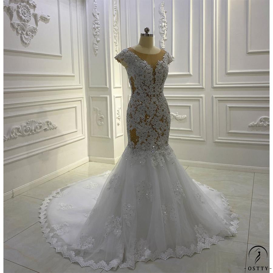 OSTTY - Lace Mermaid Wedding Dresses Round Neck Short Sleeves OS850 $785 OSTTY - Lace Mermaid Wedding Dresses Round Neck Short Sleeves OS850 $785