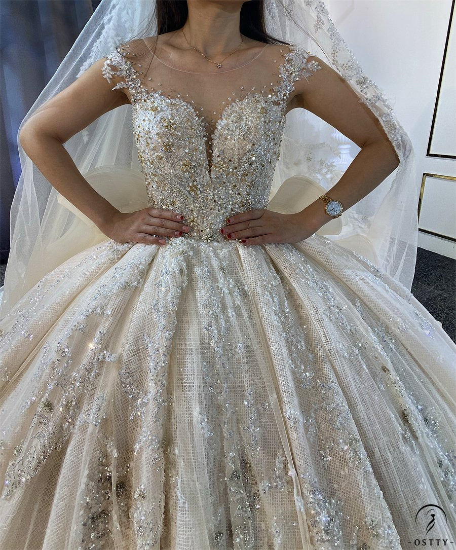 OSTTY - Luxury Champagne Wedding Dress Long Sleeve Hign Neck Full Beading Ball Gown OS3977 $1,699.99 OSTTY - Luxury Champagne Wedding Dress Long Sleeve Hign Neck Full Beading Ball Gown OS3977 $1,699.99