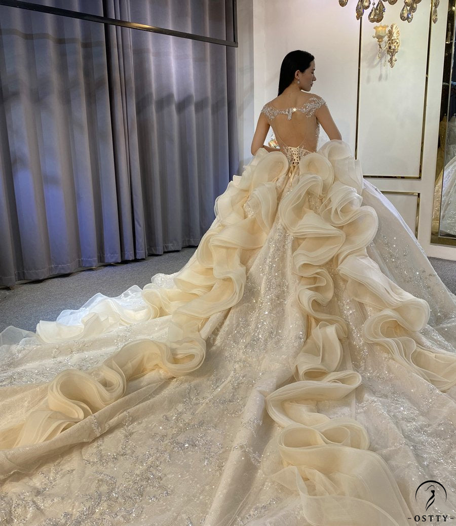 OSTTY - Luxury Champagne Wedding Dress Long Sleeve Hign Neck Full Beading Ball Gown OS3977 $1,699.99 OSTTY - Luxury Champagne Wedding Dress Long Sleeve Hign Neck Full Beading Ball Gown OS3977 $1,699.99
