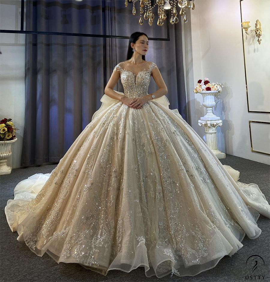 OSTTY - Luxury Champagne Wedding Dress Long Sleeve Hign Neck Full Beading Ball Gown OS3977 $1,699.99 OSTTY - Luxury Champagne Wedding Dress Long Sleeve Hign Neck Full Beading Ball Gown OS3977 $1,699.99