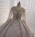 Luxury Embroidered Long Sleeve Round Neck Wedding Dresses OS3947 - Wedding & Bridal Party Dresses $1,699.99