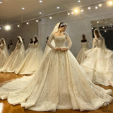 Luxury Embroidered Round Neck Long Sleeves Wedding Dresses OS4174 - Wedding & Bridal Party Dresses $1,680
