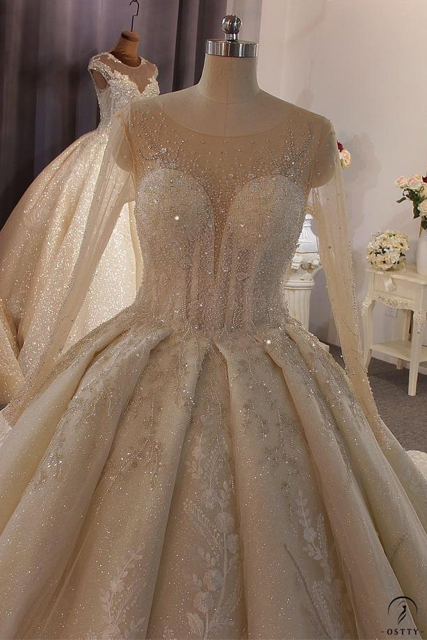 Luxury Long Sleeve V Neck beading Wedding Dress OS3826 - Wedding & Bridal Party Dresses $1,109.99