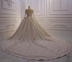 Luxury Long Sleeves Beading Flower V Neck Wedding Dress OS4031 - Wedding & Bridal Party Dresses $1,329.99