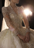 Luxury White Long sleeves Big Ball Gown Wedding dress - $1,899.99