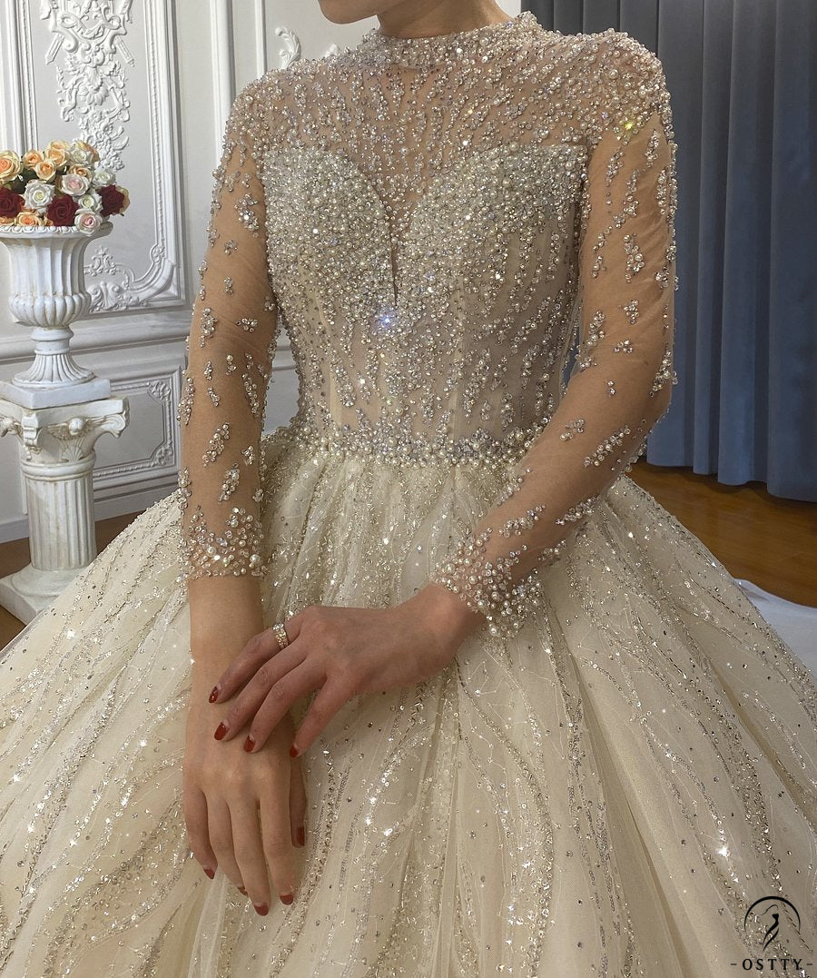 OSTTY - Luxury White Wedding Dress Long Sleeve Ball Gown Crystal Dresses OS856 $1,288.99 OSTTY - Luxury White Wedding Dress Long Sleeve Ball Gown Crystal Dresses OS856 $1,288.99
