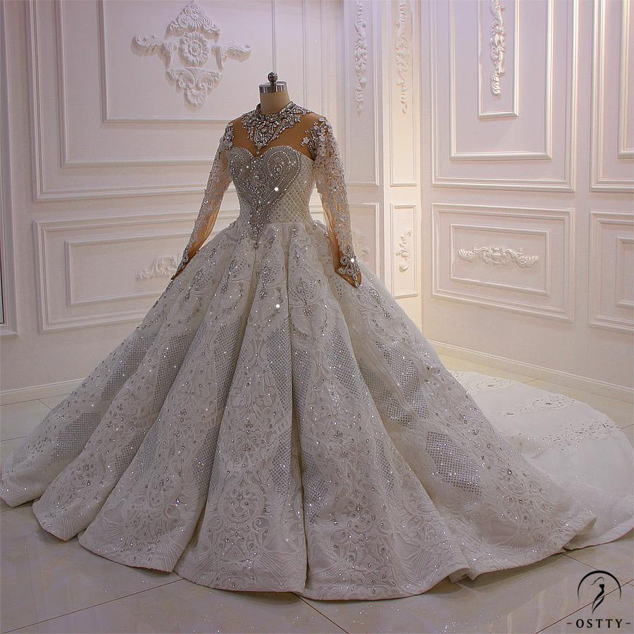OSTTY - Luxury White Wedding Dress Long Sleeve High Neck Full Beading Ball Gown $1,399.99 OSTTY - Luxury White Wedding Dress Long Sleeve High Neck Full Beading Ball Gown $1,399.99