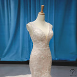off-Shoulder Bridal Waist Fishtail Wedding Dress Fashionable Korean Lace Small Tail - White/skin color bottom / Customized Service - $499.99