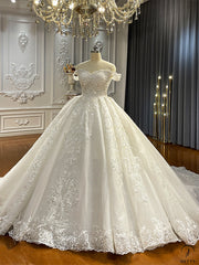 OS4485 Off Shoulder Lace Appliqued Wedding Dress