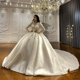 OS4488 Satin Long Sleeves Deep V Neck Wedding Dress - $1,026