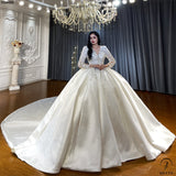 OS4488 Satin Long Sleeves Deep V Neck Wedding Dress - $1,026