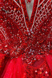 OS8487 Red Wedding Dresses High Neck Long Sleeves Wedding Gowns - $1,499.99