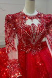 OS8487 Red Wedding Dresses High Neck Long Sleeves Wedding Gowns - $1,499.99