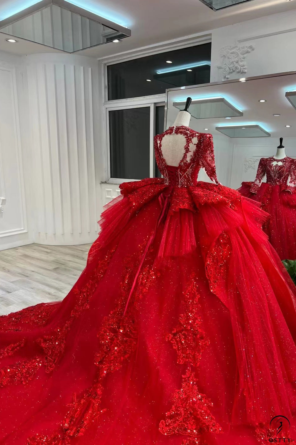 Passion Red Queen Style Sleeves Red Sparkle Ball Gown Wedding Dress With  Beadings, Glitter Tulle & Train Various Styles - Etsy | Ball gowns, Red  ball gowns, Gowns