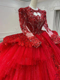 OS8487 Red Wedding Dresses High Neck Long Sleeves Wedding Gowns - $1,499.99