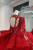 OS8487 Red Wedding Dresses High Neck Long Sleeves Wedding Gowns - $1,499.99