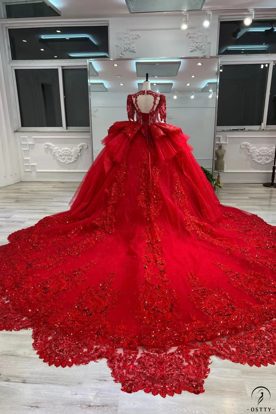 Wedding Dress With Cape Train Red Ball Gown Princess