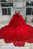 OS8487 Red Wedding Dresses High Neck Long Sleeves Wedding Gowns - $1,499.99