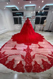 OS8487 Red Wedding Dresses High Neck Long Sleeves Wedding Gowns - $1,499.99