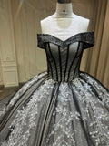 Ostty Black One Shoulder V Neck Long Train Wedding Dress OS003 - $699.99