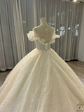 Ostty Luxury Champagne Short Sleeves Wedding Dress - Quinceanera Dress $1,299