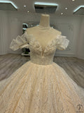 Ostty Luxury Champagne Short Sleeves Wedding Dress - Quinceanera Dress $1,299