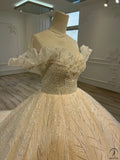 Ostty Luxury Champagne Short Sleeves Wedding Dress - Quinceanera Dress $1,299