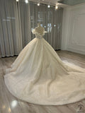 Ostty Luxury Champagne Short Sleeves Wedding Dress - Quinceanera Dress $1,299