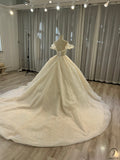 Ostty Luxury Champagne Short Sleeves Wedding Dress - Quinceanera Dress $1,299