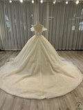 Ostty Luxury Champagne Short Sleeves Wedding Dress - Quinceanera Dress $1,299