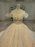 Ostty Luxury Champagne Short Sleeves Wedding Dress - Quinceanera Dress $1,299