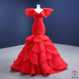 Red Bridal Dress Toast Dress Fish Tail Figure Flattering Princess Dress Stage Costume - Red / Customized Dress - $738.53
