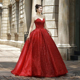 Red Bridal Wedding Korean Style Tube Top Red Wedding Dress Youyagongzhu Floor-Length Pettiskirt - Wine Red / Customized Dress - $430.55