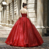 Red Bridal Wedding Korean Style Tube Top Red Wedding Dress Youyagongzhu Floor-Length Pettiskirt - Wine Red / Customized Dress - $430.55